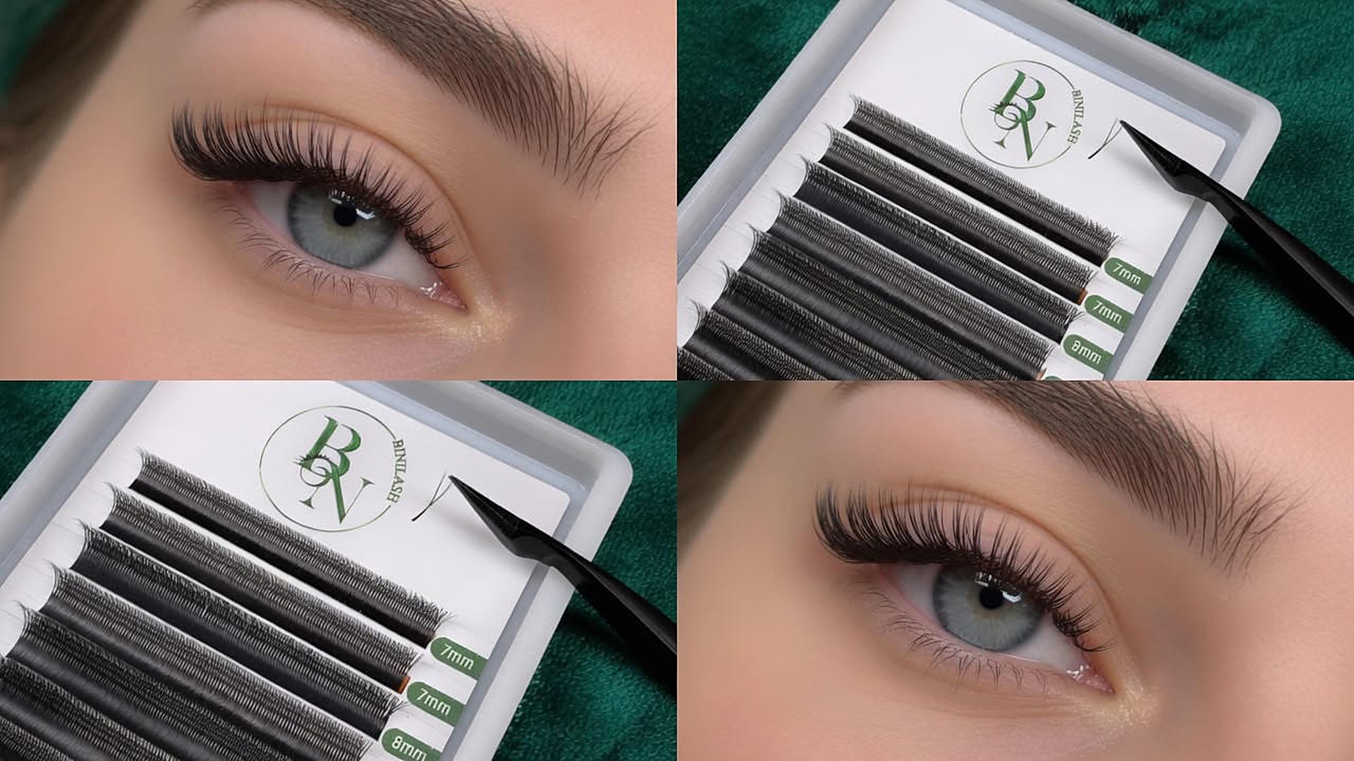 Gene premade BiniLash — extensii aplicate și tăvi 7–8 mm